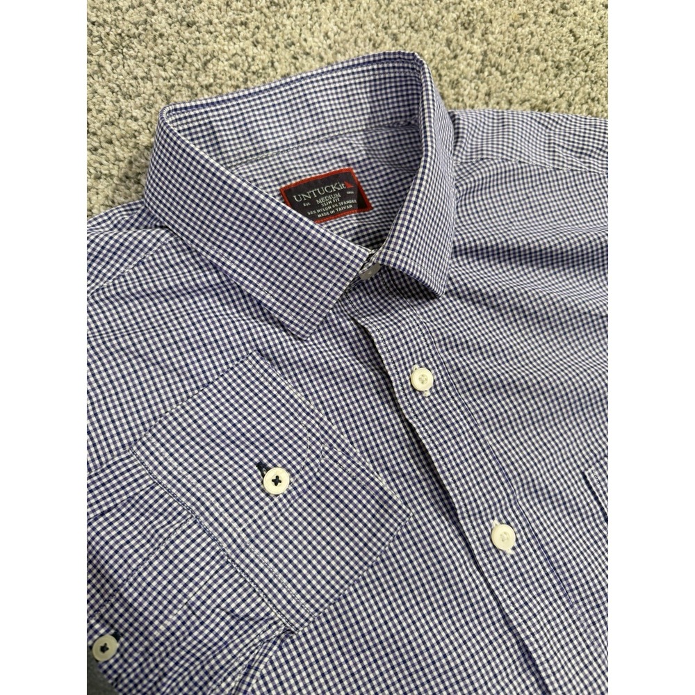 Untuckit‎ Men's Medium Slim Fit Purple Plaid Dress Shirt Ducale